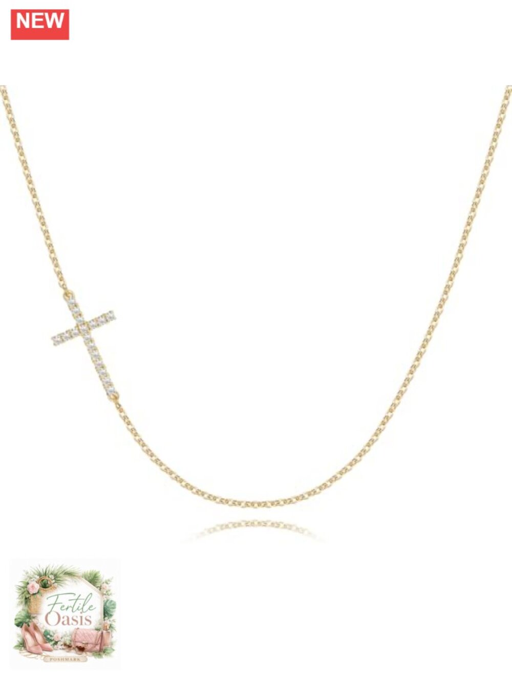 Sterling Silver Plated 14K Gold Cross Necklace Dainty CZ Pendant Women